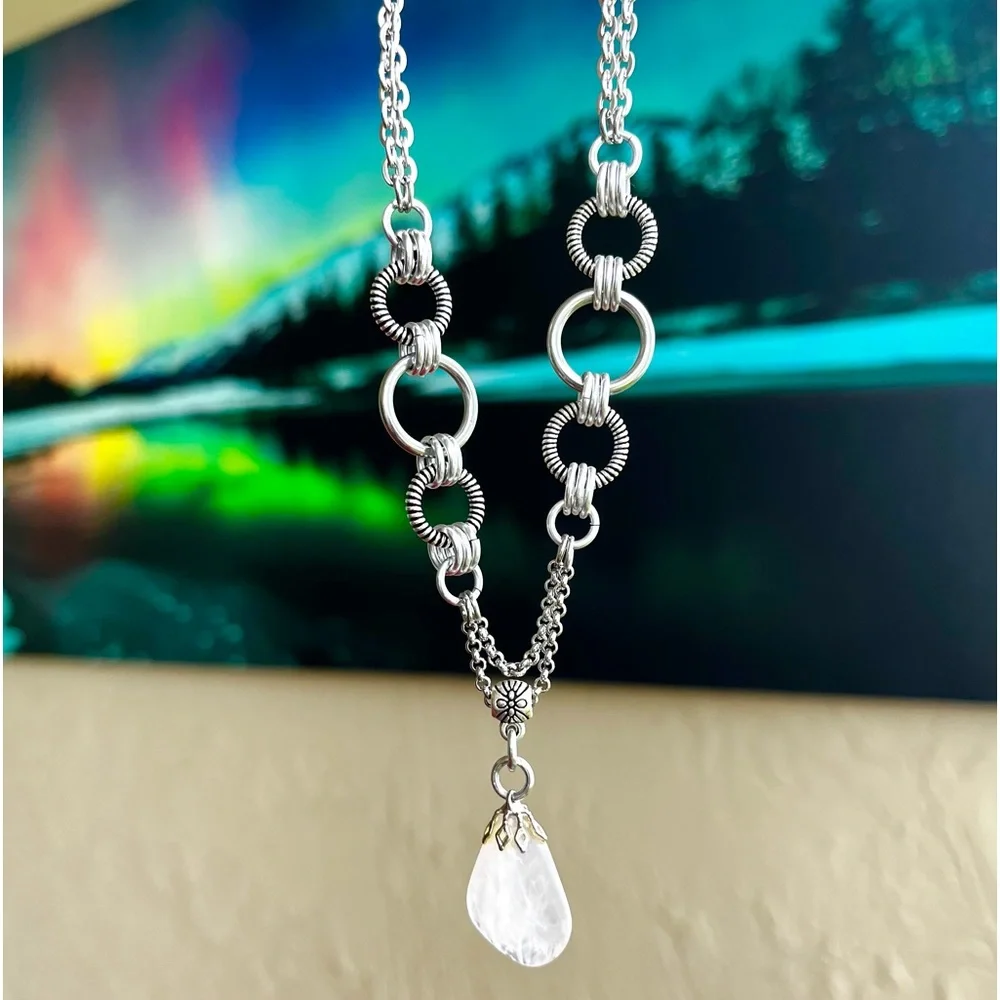 Handmade maille choker necklace with rose pink quartz crystal charm boho silver_2